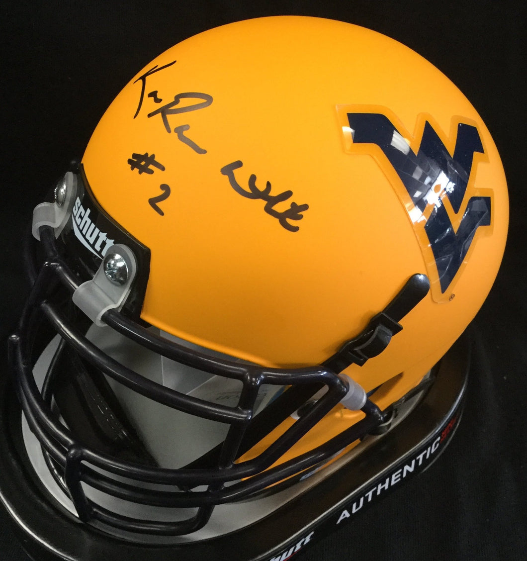 KaRaun White West Virginia Mountaineers Signed WVU Gold Mini Helmet JSA