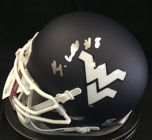 Kyzir White West Virginia Mountaineers Signed WVU Blue Mini Helmet JSA