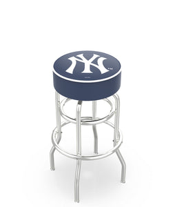 New York Yankees Doubling Swivel Counter Stool with Chrome Finish - 25"