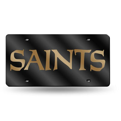 New Orleans Saints Wordmark Black Chrome Laser Tag License Plate