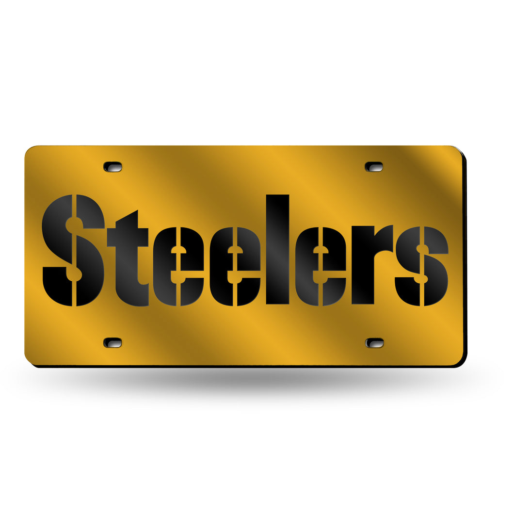 Pittsburgh Steelers Wordmark Gold Chrome Laser Tag License Plate