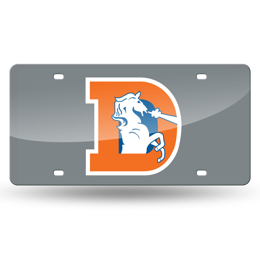 Denver Broncos Throwback Silver Laser Tag License Plate
