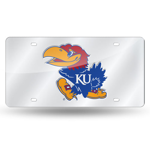 Kansas Jayhawks Silver Laser Tag License Plate 