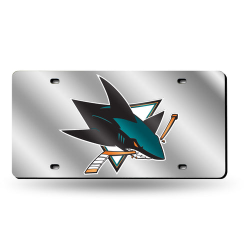 San Jose Sharks Silver Chrome Laser Tag License Plate