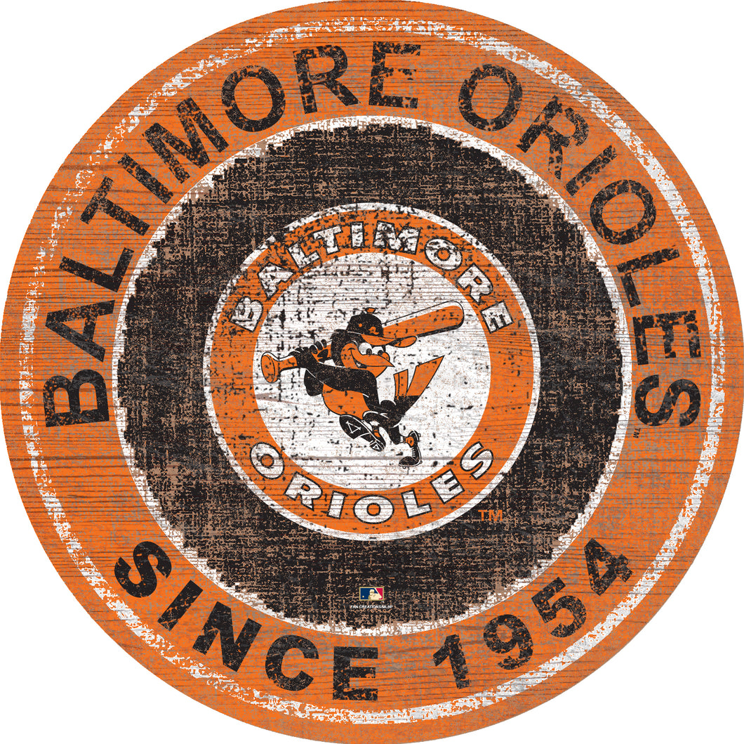 Baltimore Orioles Heritage Logo Round Wood Sign - 24