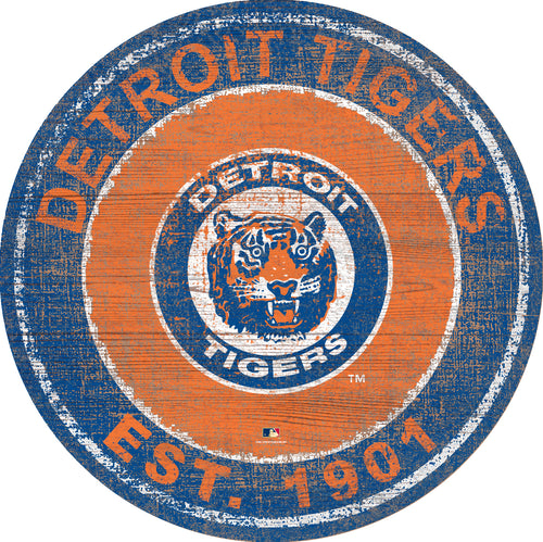 Detroit Tigers Heritage Logo Round Wood Sign - 24