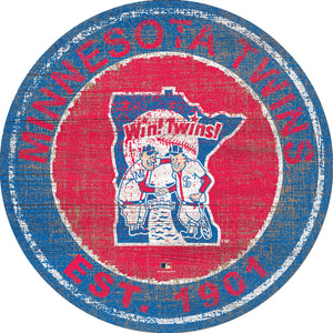 Minnesota Twins  Heritage Logo Round Wood Sign - 24"