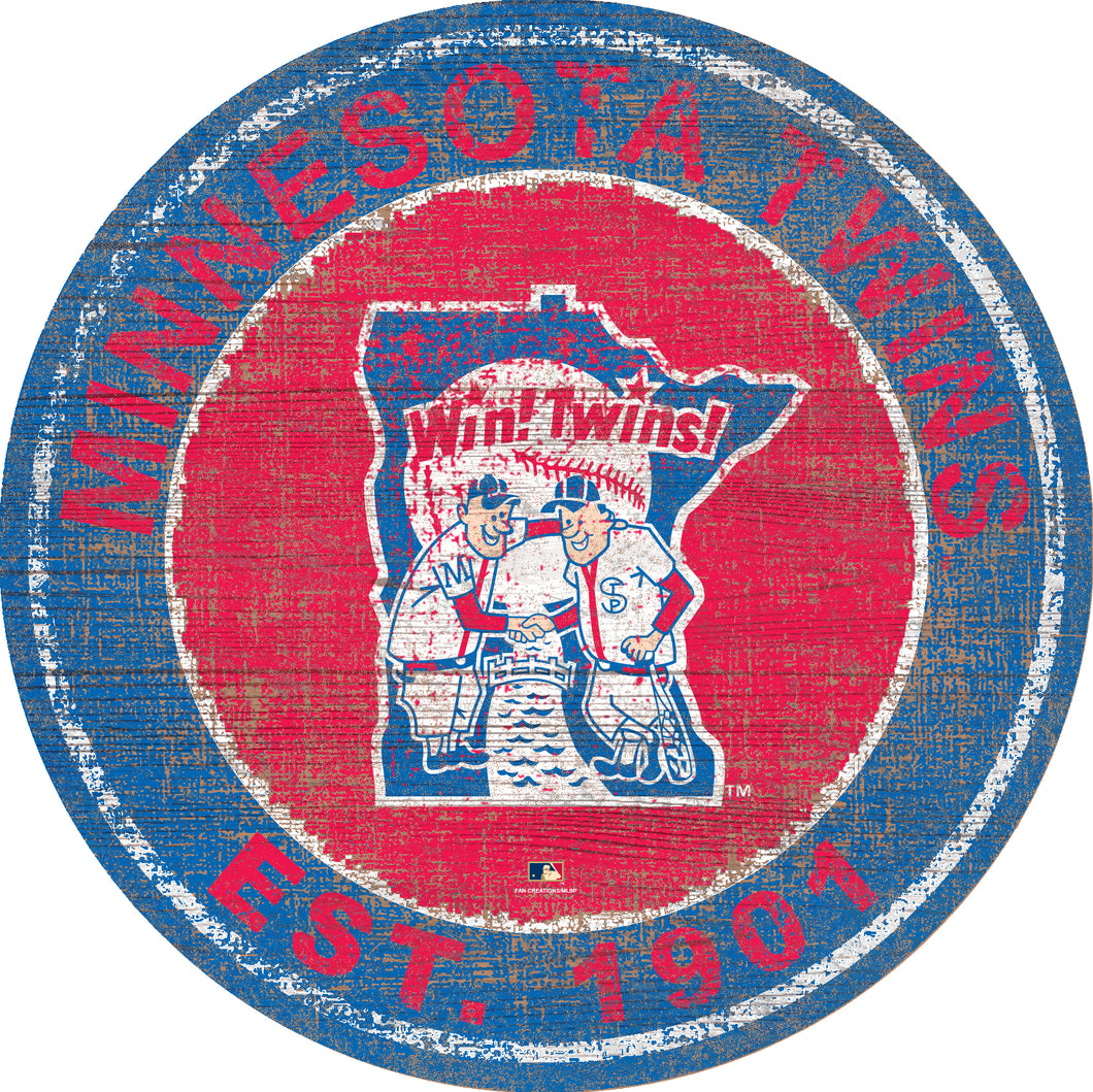 Minnesota Twins  Heritage Logo Round Wood Sign - 24