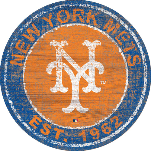 New York Mets Heritage Logo Round Wood Sign - 24