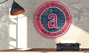 Los Angeles Angels  Heritage Logo Round Wood Sign - 24"