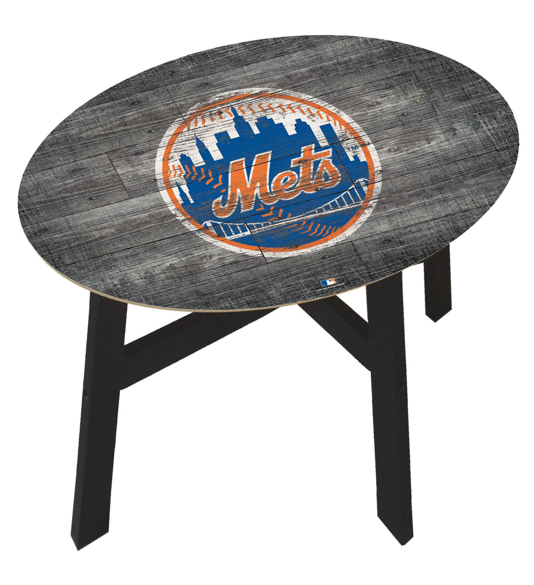 New York Mets Distressed Logo Wood Side Table