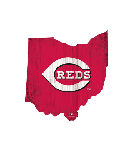 Cincinnati Reds Team Color Logo State Cutout Sign