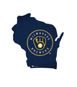 Milwaukee Brewers Team Color Logo State Cutout Sign