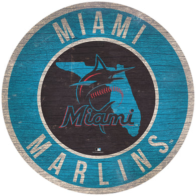 MLB Miami Marlins 24 in. Distressed Wooden Circle Sign