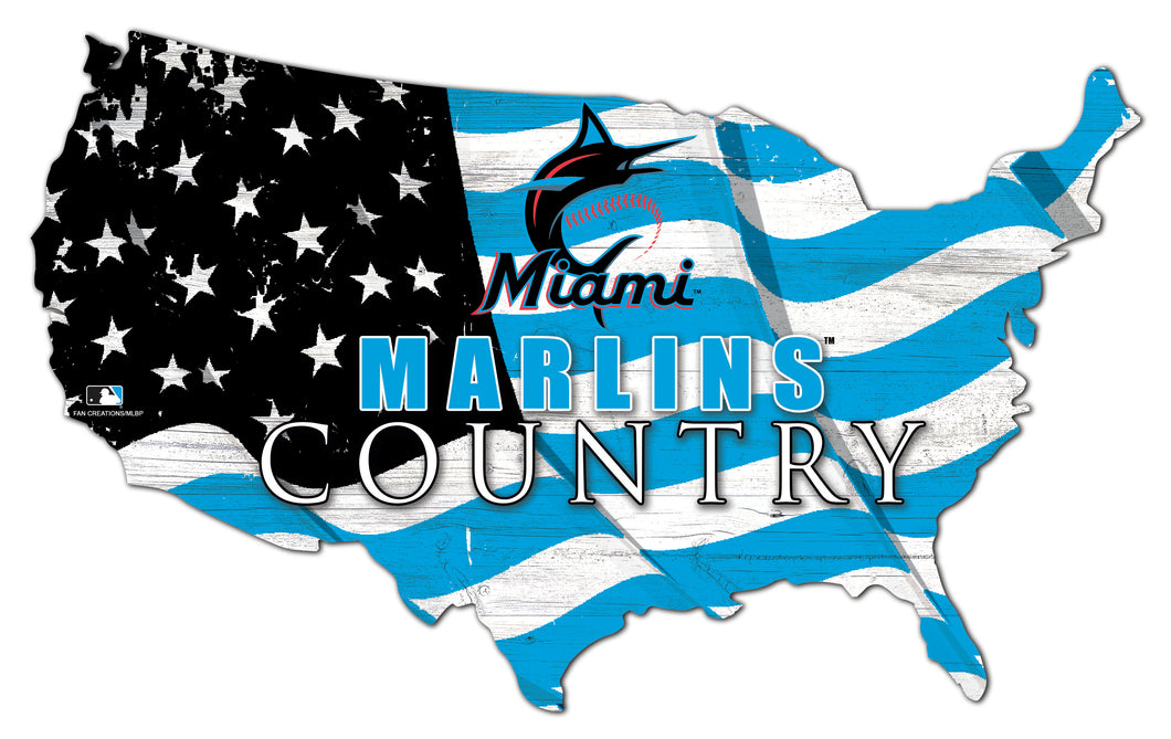 Miami Marlins USA Shape Wood Sign