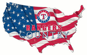 Texas Rangers USA Shape Wood Sign