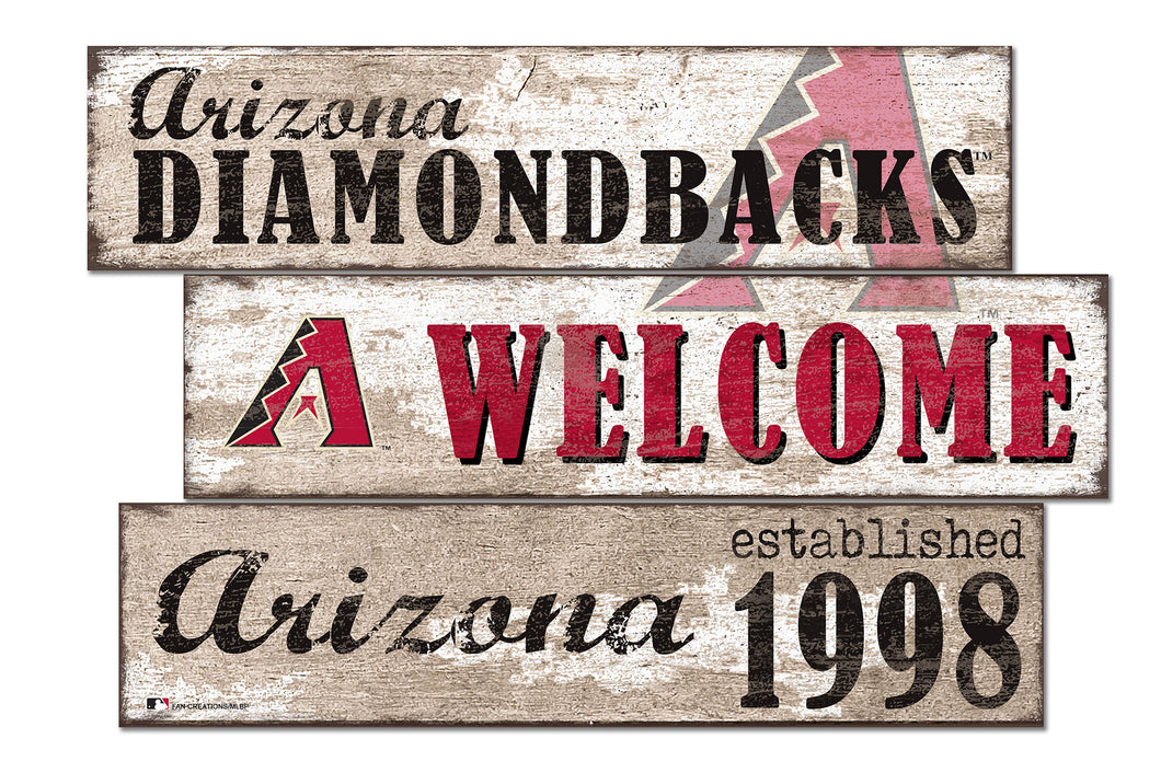 Arizona Diamondbacks Welcome 3 Plank Wood Sign