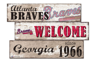 Atlanta Braves Welcome 3 Plank Wood Sign