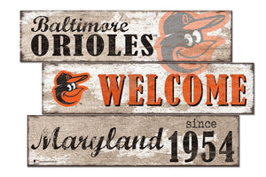 Baltimore Orioles Welcome 3 Plank Wood Sign