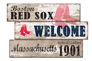 Boston Red Sox Welcome 3 Plank Wood Sign