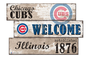 Chicago Cubs Welcome 3 Plank Wood Sign