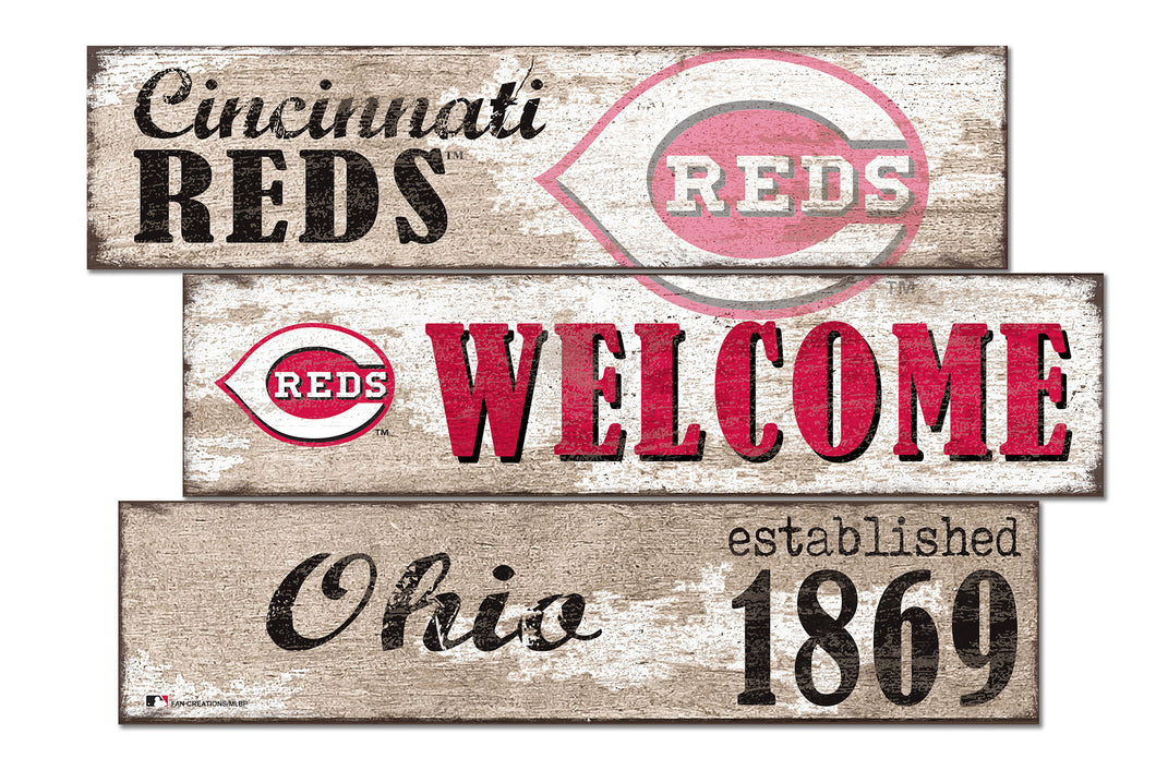 Cincinnati Reds Welcome 3 Plank Wood Sign