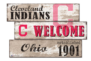 Cleveland Indians Welcome 3 Plank Wood Sign