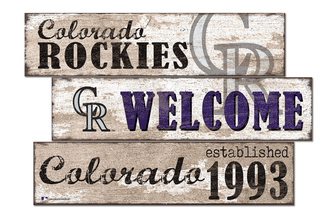 Colorado Rockies Welcome 3 Plank Wood Sign