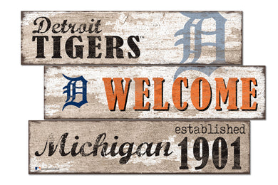 Detroit Tigers Welcome 3 Plank Wood Sign