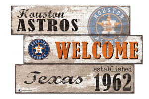 Houston Astros Welcome 3 Plank Wood Sign