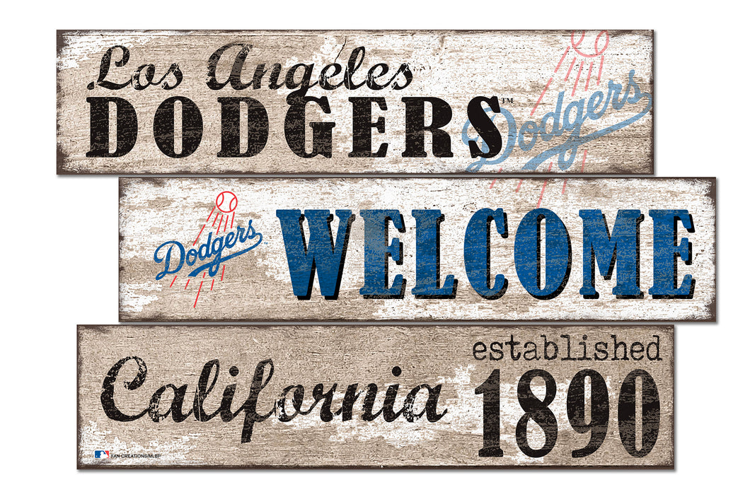 Los Angeles Dodgers Welcome 3 Plank Wood Sign