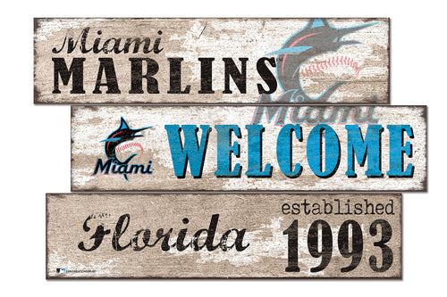 Miami Marlins Welcome 3 Plank Wood Sign