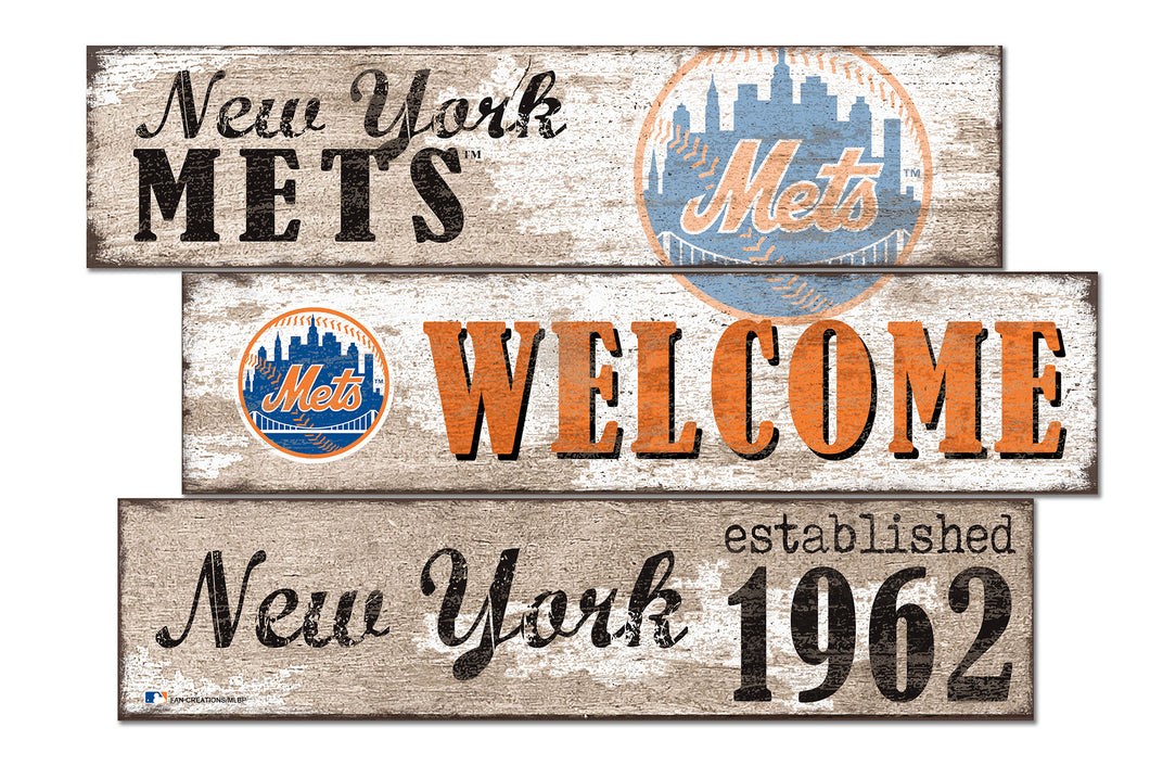New York Mets Welcome 3 Plank Wood Sign
