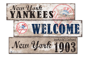 New York Yankees Welcome 3 Plank Wood Sign