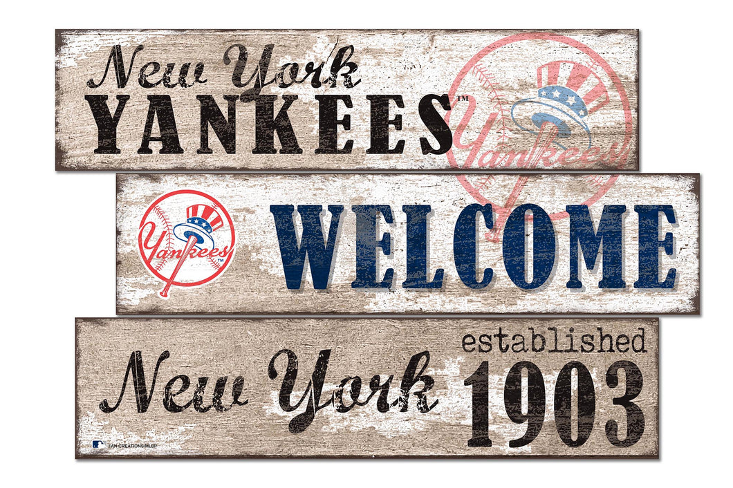 New York Yankees Welcome 3 Plank Wood Sign