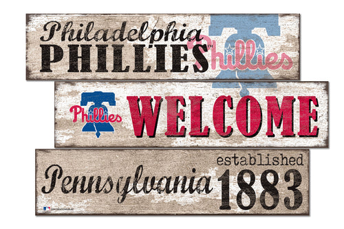 Philadelphia Phillies Welcome 3 Plank Wood Sign