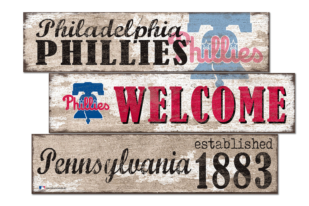Philadelphia Phillies Welcome 3 Plank Wood Sign