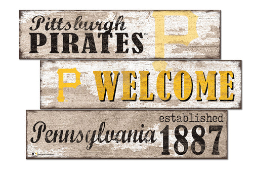 Pittsburgh Pirates Welcome 3 Plank Wood Sign