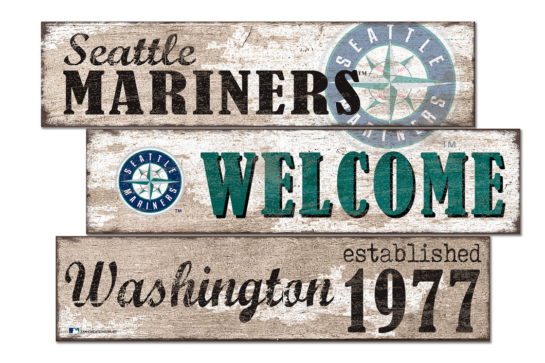 Seattle Mariners Welcome 3 Plank Wood Sign