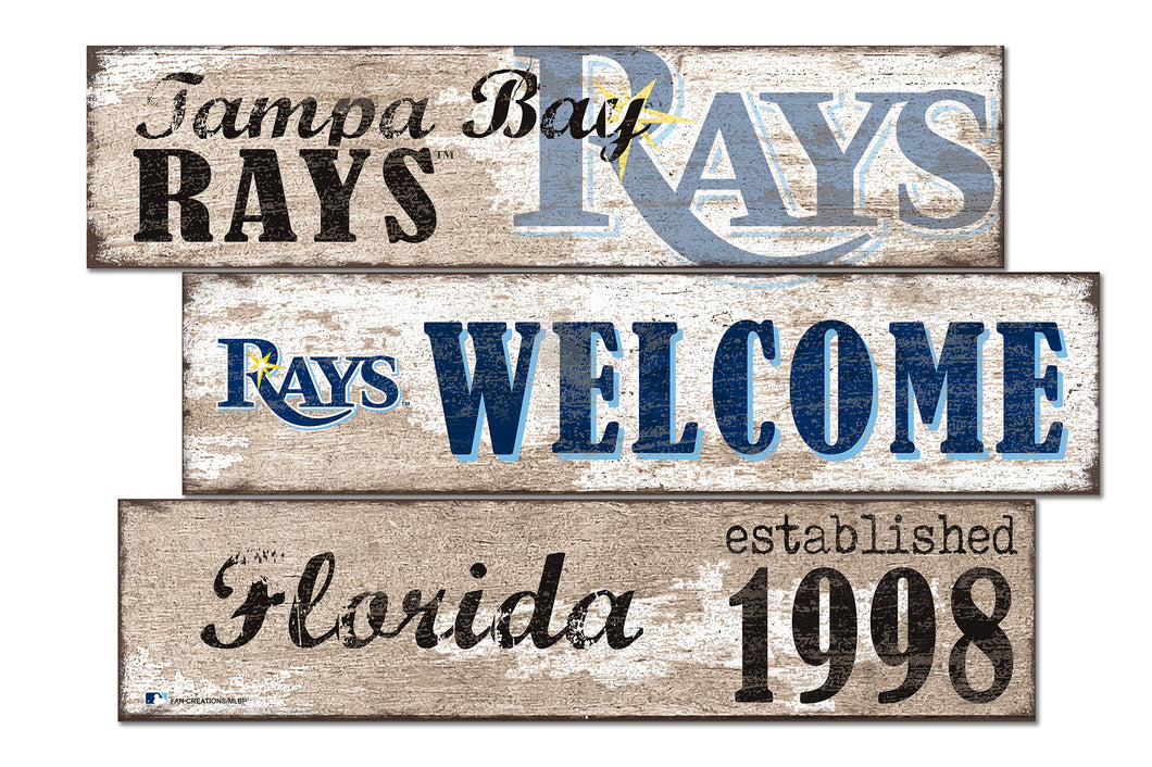 Tampa Bay Rays Welcome 3 Plank Wood Sign