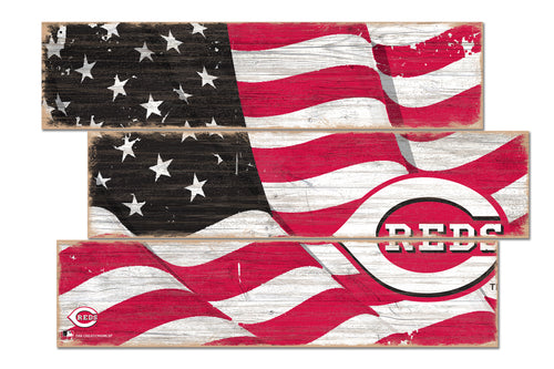 Cincinnati Reds Flag Plank Wood Sign