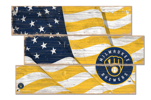 Milwaukee Brewers Flag Plank Wood Sign