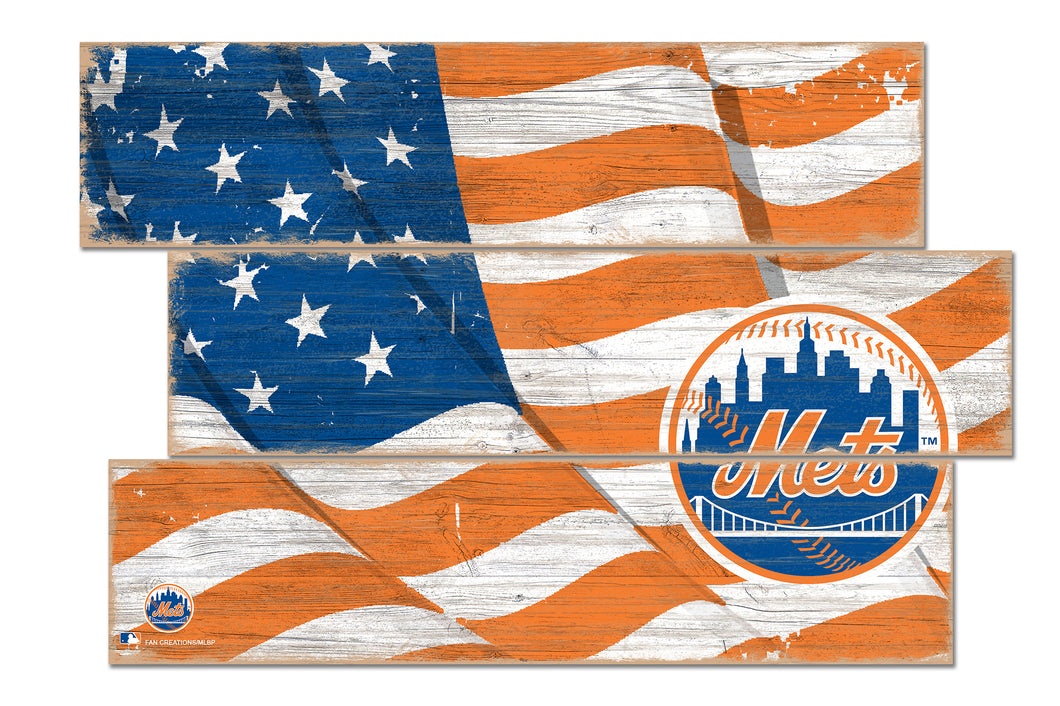 New York Mets Flag Plank Wood Sign