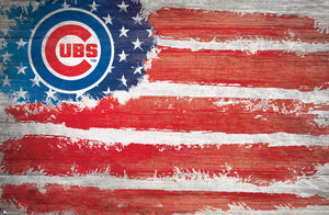 Chicago Cubs Rustic Flag Wood Sign - 17"x26"