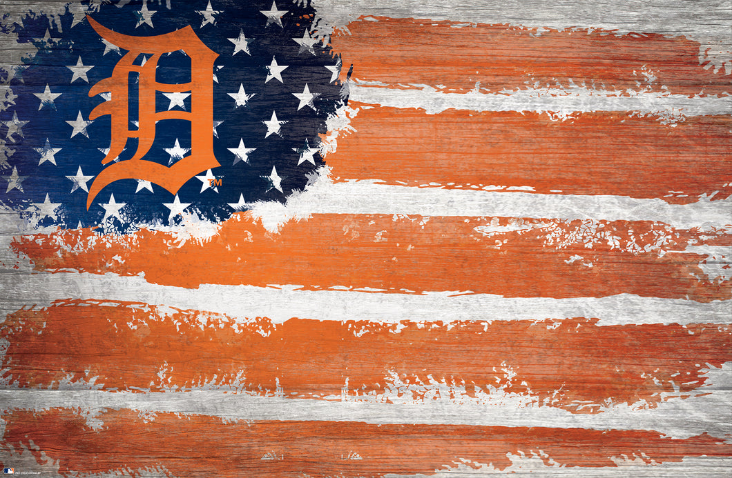 Detroit Tigers Rustic Flag Wood Sign - 17