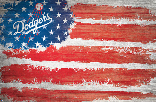 Los Angeles Dodgers Rustic Flag Wood Sign - 17