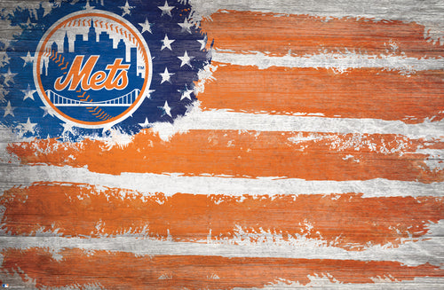 New York Mets Rustic Flag Wood Sign - 17