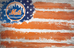 New York Mets Rustic Flag Wood Sign - 17"x26"