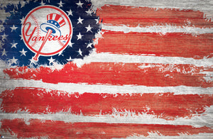 New York Yankees Rustic Flag Wood Sign - 17"x26"