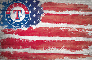 Texas Rangers Rustic Flag Wood Sign - 17"x26"